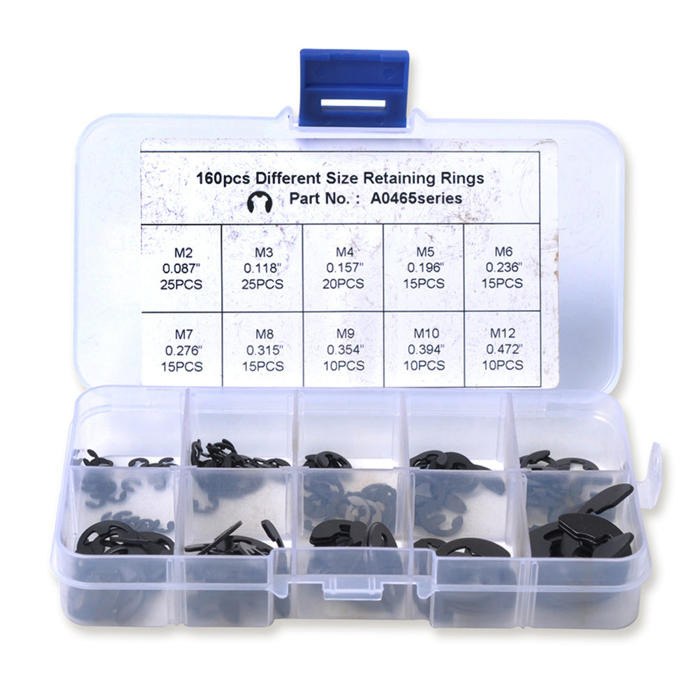 160Pcs 2mm-25mm Retaining Rings Car Truck Assorted E-Clip Snap Rings Kit 160Pcs 2mm-25mm Retaining Rings Car Truck Assorted E-Clip Snap Rings Kit